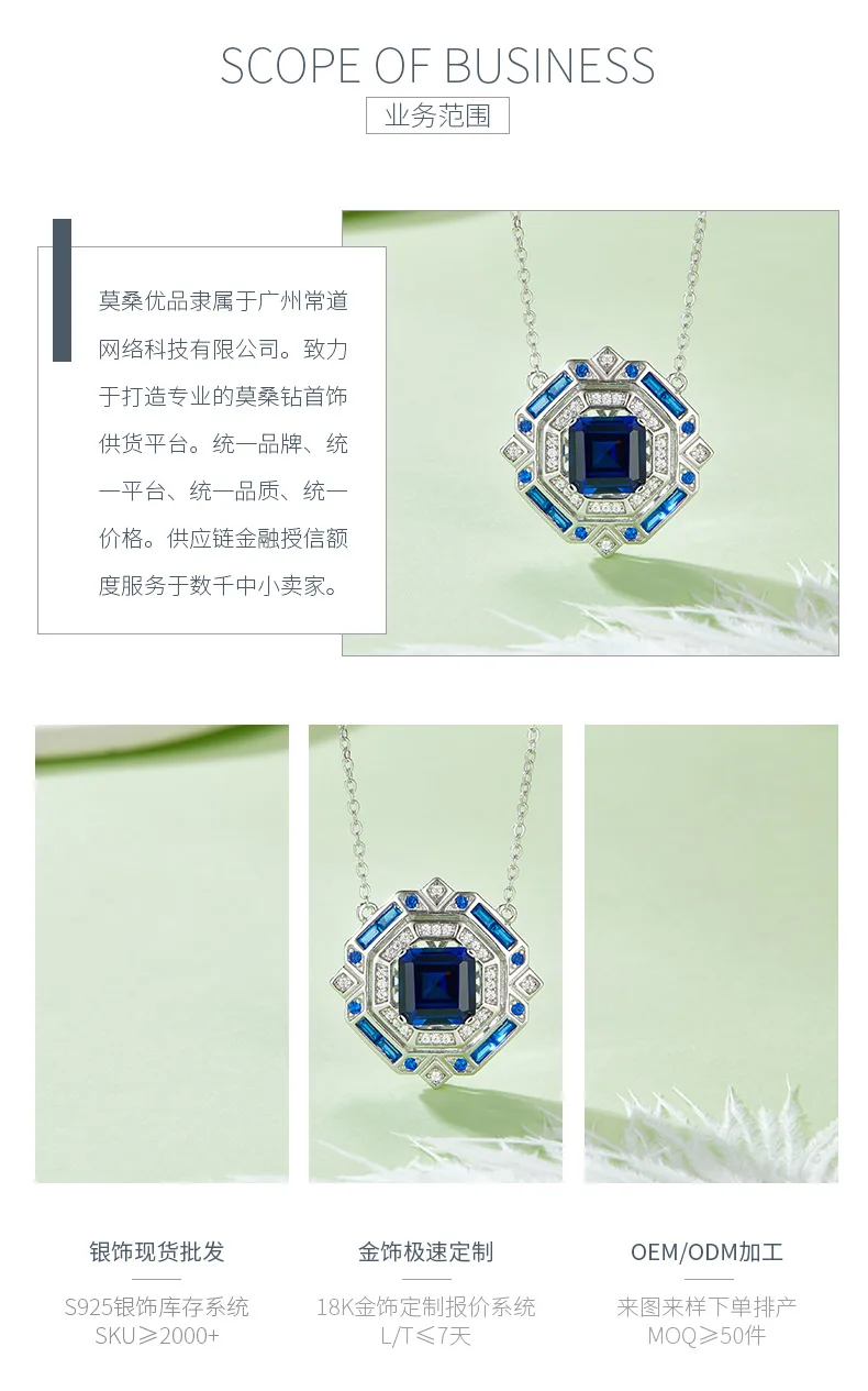 P1636B Princess Lab-Grown Sapphire S925 White-Gold-Plated Silver Necklace 3.18CT
