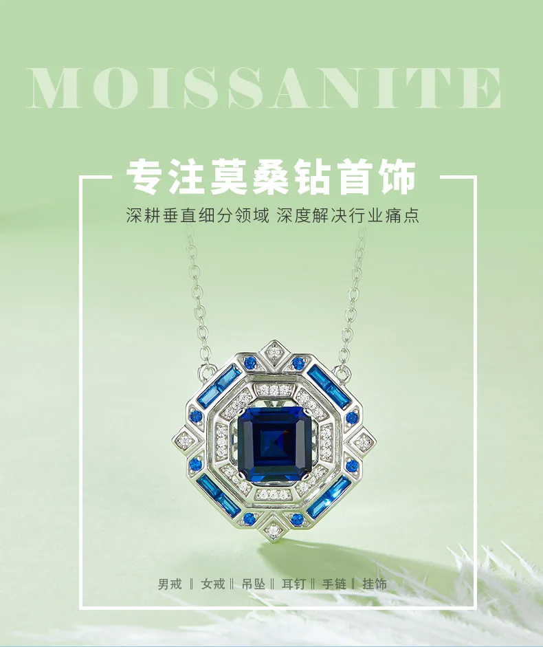 P1636B Princess Lab-Grown Sapphire S925 White-Gold-Plated Silver Necklace 3.18CT