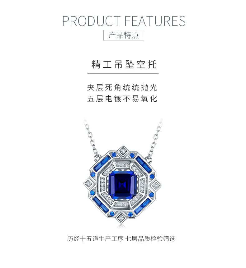 P1636B Princess Lab-Grown Sapphire S925 White-Gold-Plated Silver Necklace 3.18CT
