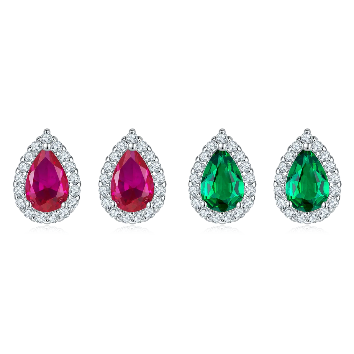E1617 Pear Lab-Grown Gemstone S925 White-Gold-Plated Silver Earrings 1.0CT