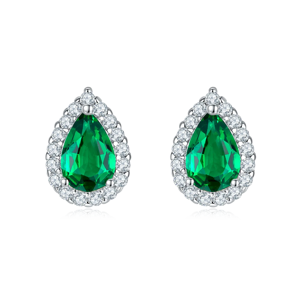E1617 Pear Lab-Grown Gemstone S925 White-Gold-Plated Silver Earrings 1.0CT