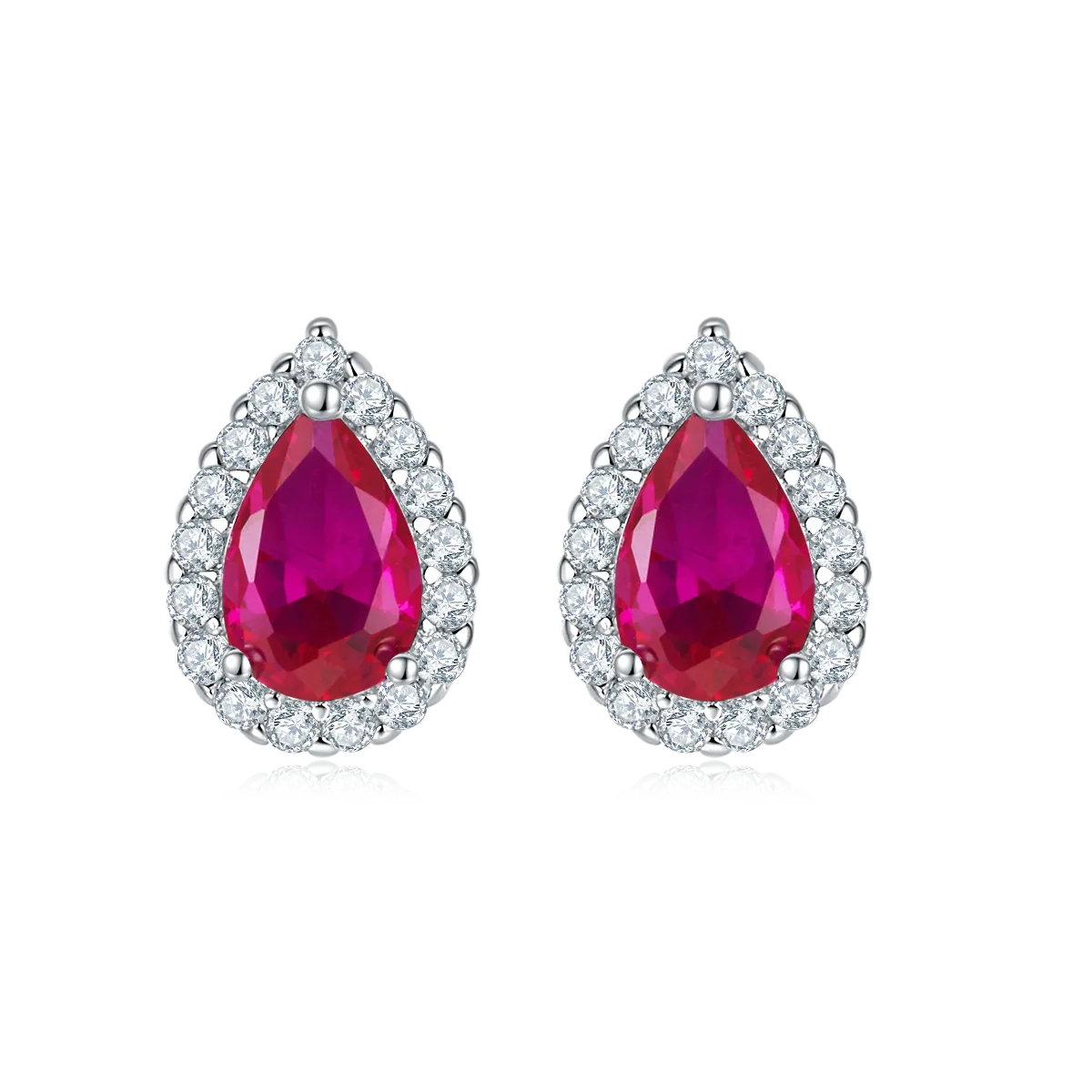 E1617 Pear Lab-Grown Gemstone S925 White-Gold-Plated Silver Earrings 1.0CT