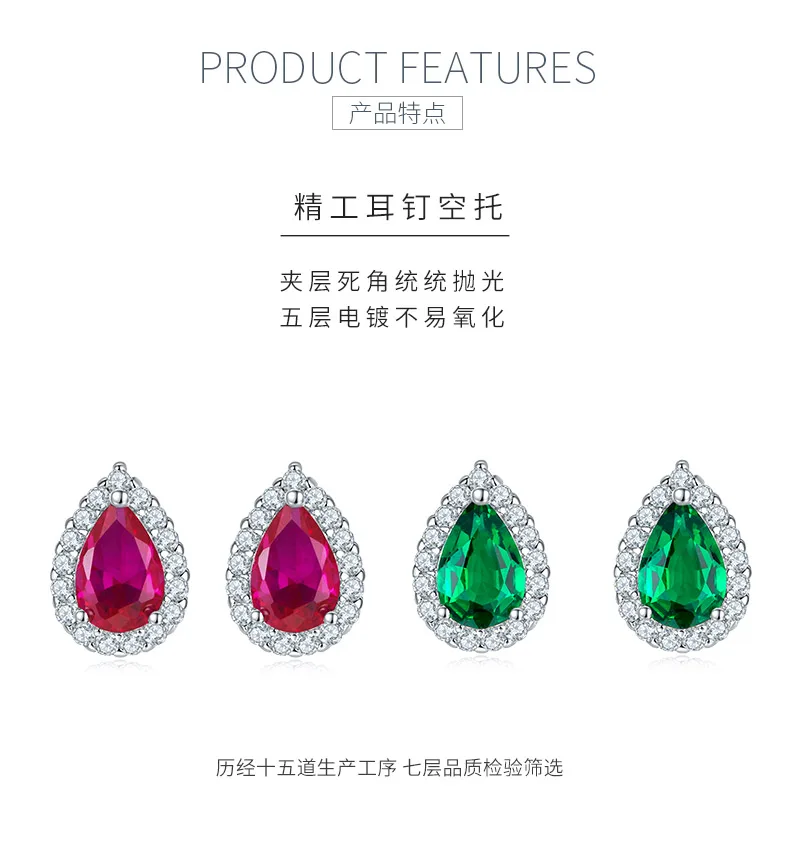E1617 Pear Lab-Grown Gemstone S925 White-Gold-Plated Silver Earrings 1.0CT detai