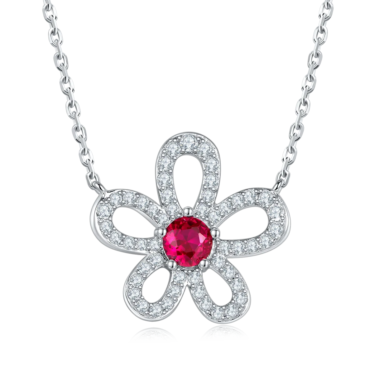 P3166-1-2 Round Lab-Grown Gemstone S925 White-Gold-Plated Silver Necklace 0.5CT