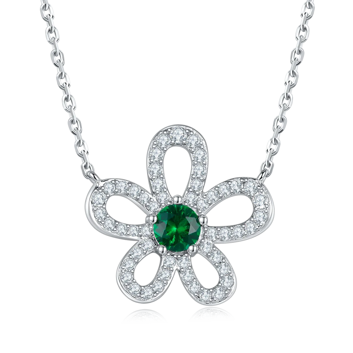 P3166-1-2 Round Lab-Grown Gemstone S925 White-Gold-Plated Silver Necklace 0.5CT