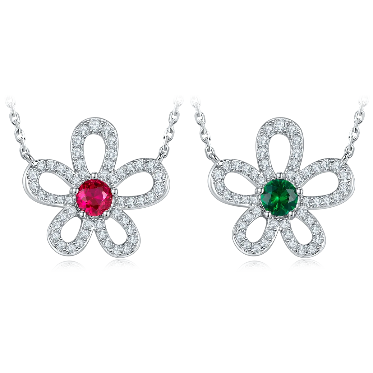 P3166-1-2 Round Lab-Grown Gemstone S925 White-Gold-Plated Silver Necklace 0.5CT