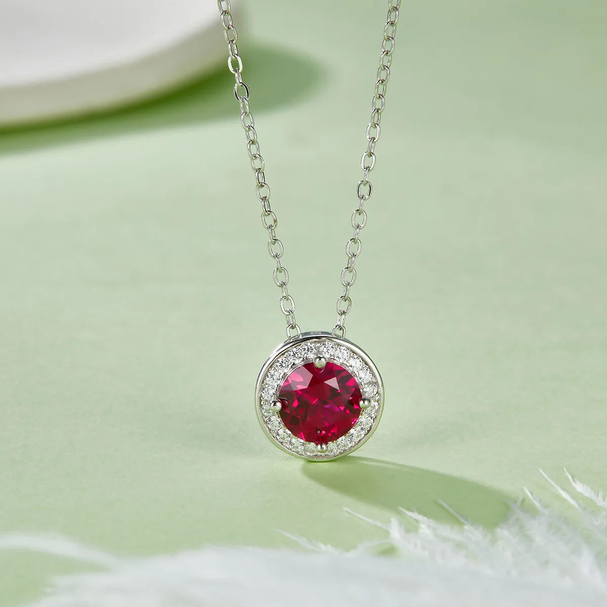 P1649 Round Lab-Grown Gemstone S925 White-Gold-Plated Silver Necklace 1.0CT