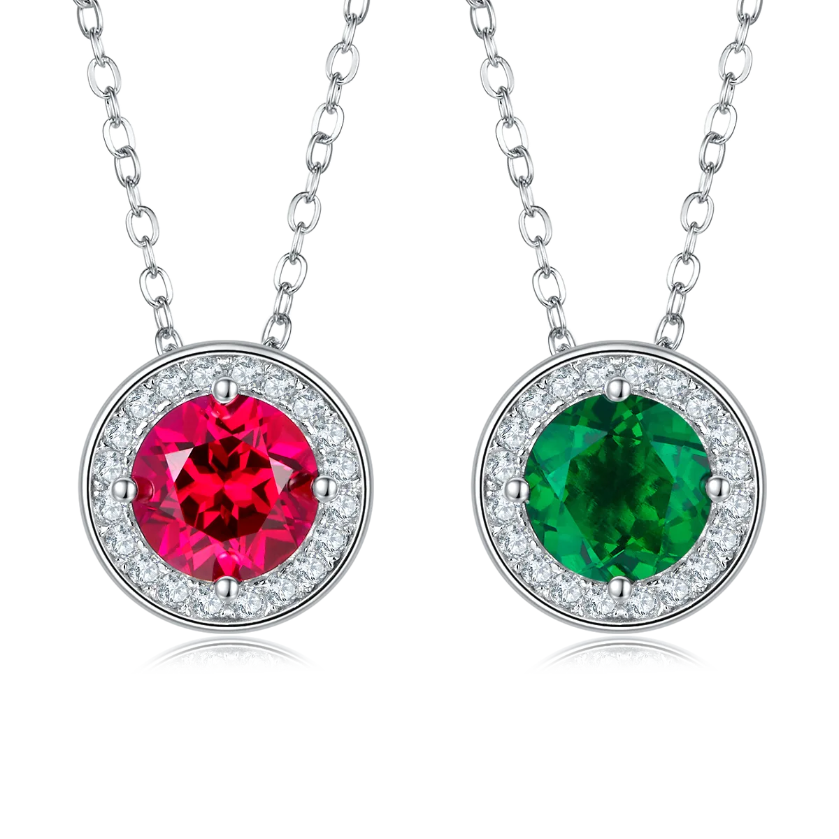 P1649 Round Lab-Grown Gemstone S925 White-Gold-Plated Silver Necklace 1.0CT