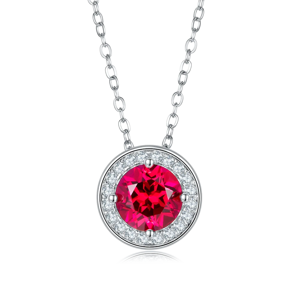 P1649 Round Lab-Grown Gemstone S925 White-Gold-Plated Silver Necklace 1.0CT
