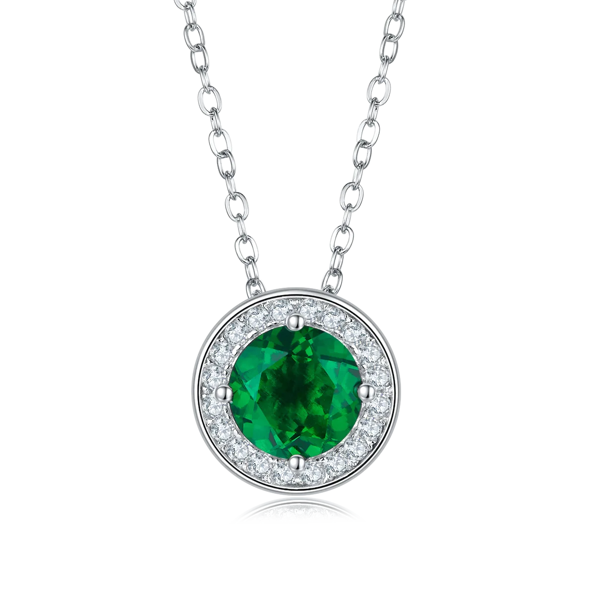 P1649 Round Lab-Grown Gemstone S925 White-Gold-Plated Silver Necklace 1.0CT