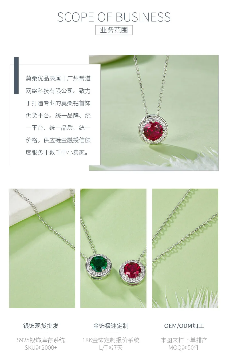P1649 Round Lab-Grown Gemstone S925 White-Gold-Plated Silver Necklace 1.0CT deta