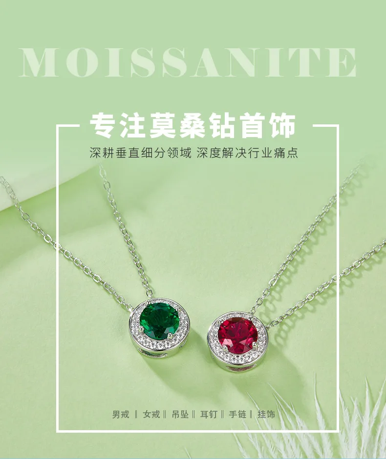 P1649 Round Lab-Grown Gemstone S925 White-Gold-Plated Silver Necklace 1.0CT deta
