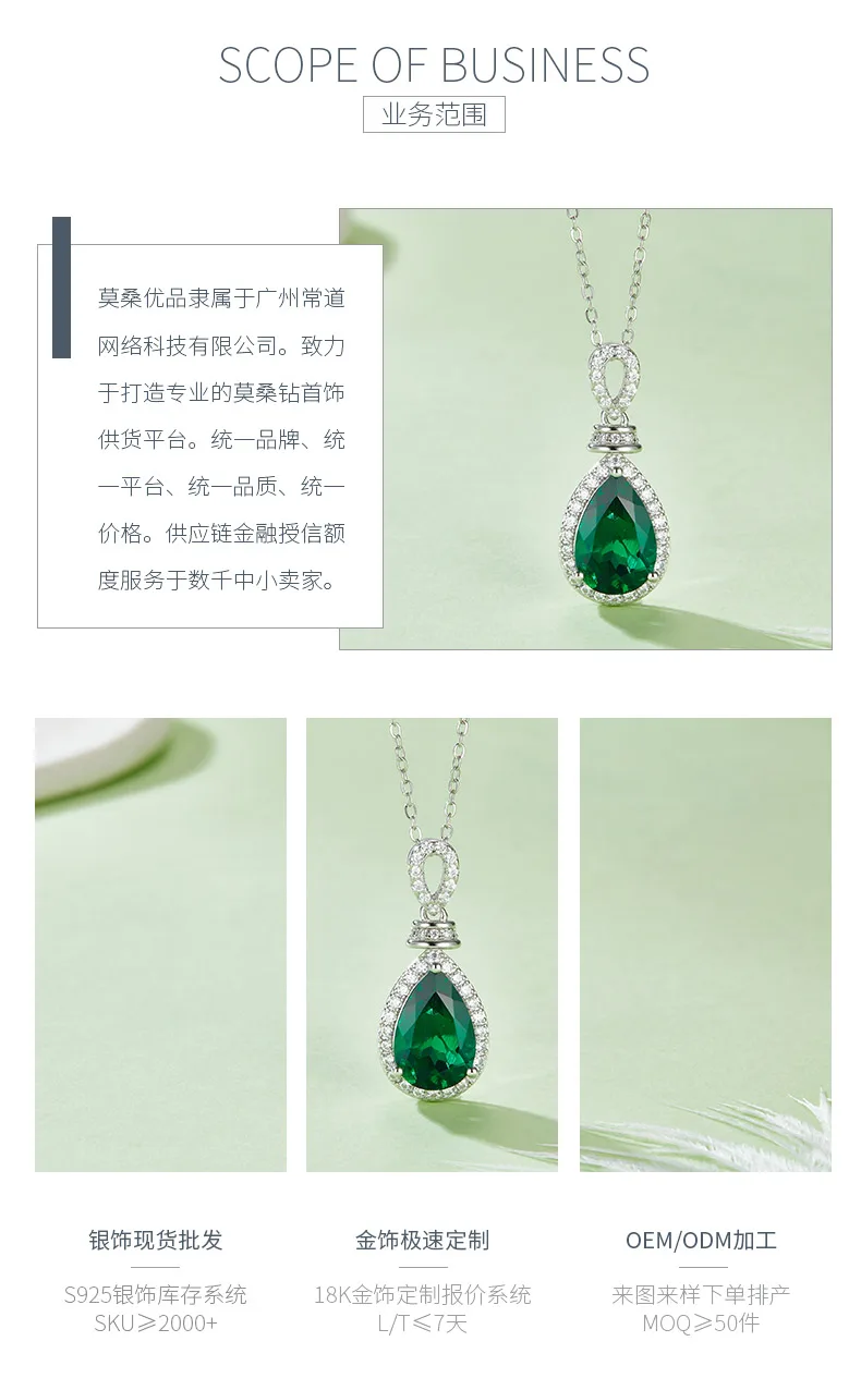 P1620 Pear Lab-Grown Emerald S925 White-Gold-Plated Silver Necklace 4.0CT detail