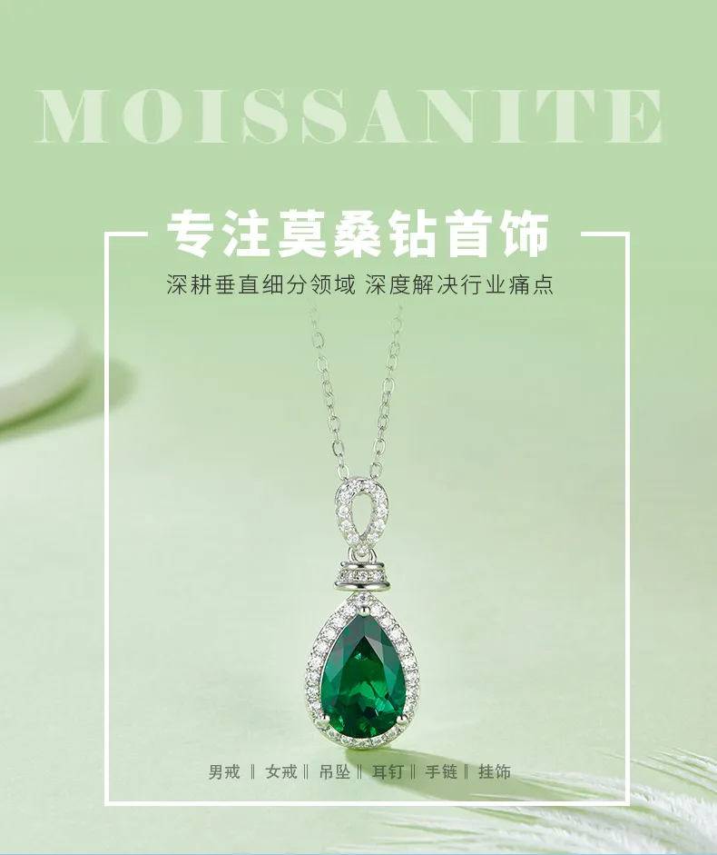 P1620 Pear Lab-Grown Emerald S925 White-Gold-Plated Silver Necklace 4.0CT detail