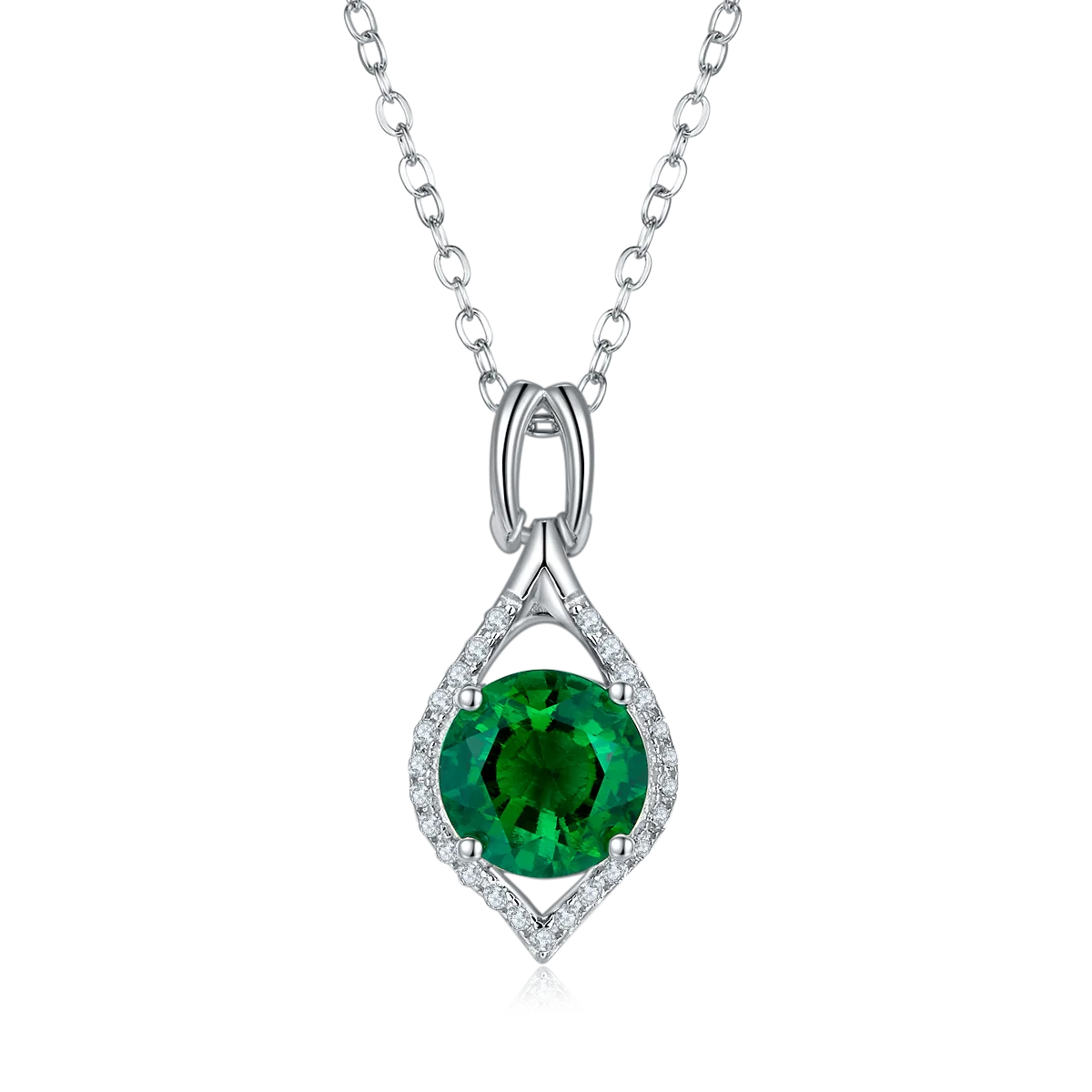 P1614 Round Lab-Grown Emerald S925 White-Gold-Plated Silver Necklace 2.3CT