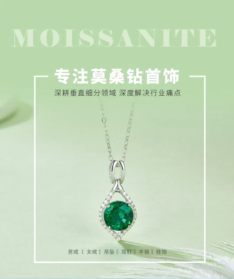 P1614 Round Lab-Grown Emerald S925 White-Gold-Plated Silver Necklace 2.3CT detai