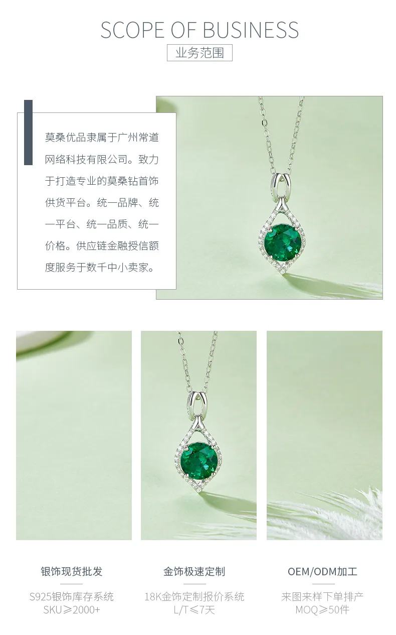 P1614 Round Lab-Grown Emerald S925 White-Gold-Plated Silver Necklace 2.3CT detai