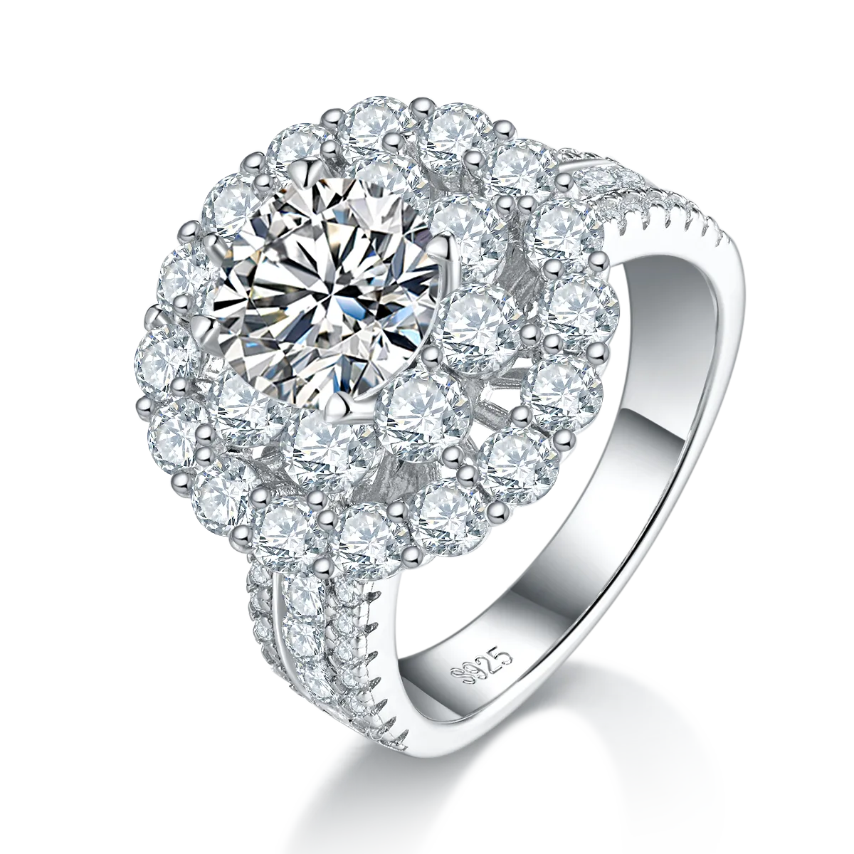 R240227004 S925 Silver 18K White Gold Round Moissanite Engagement Ring Women's Ring 8.0mm/2.0CT