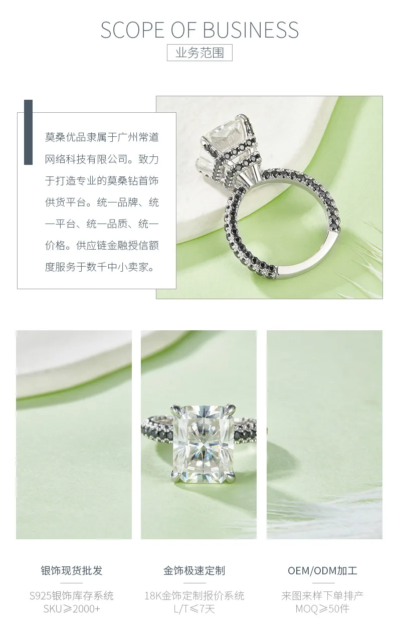 R231103019 S925 Silver 18K White Gold Radiant Moissanite Anniversary Ring Women