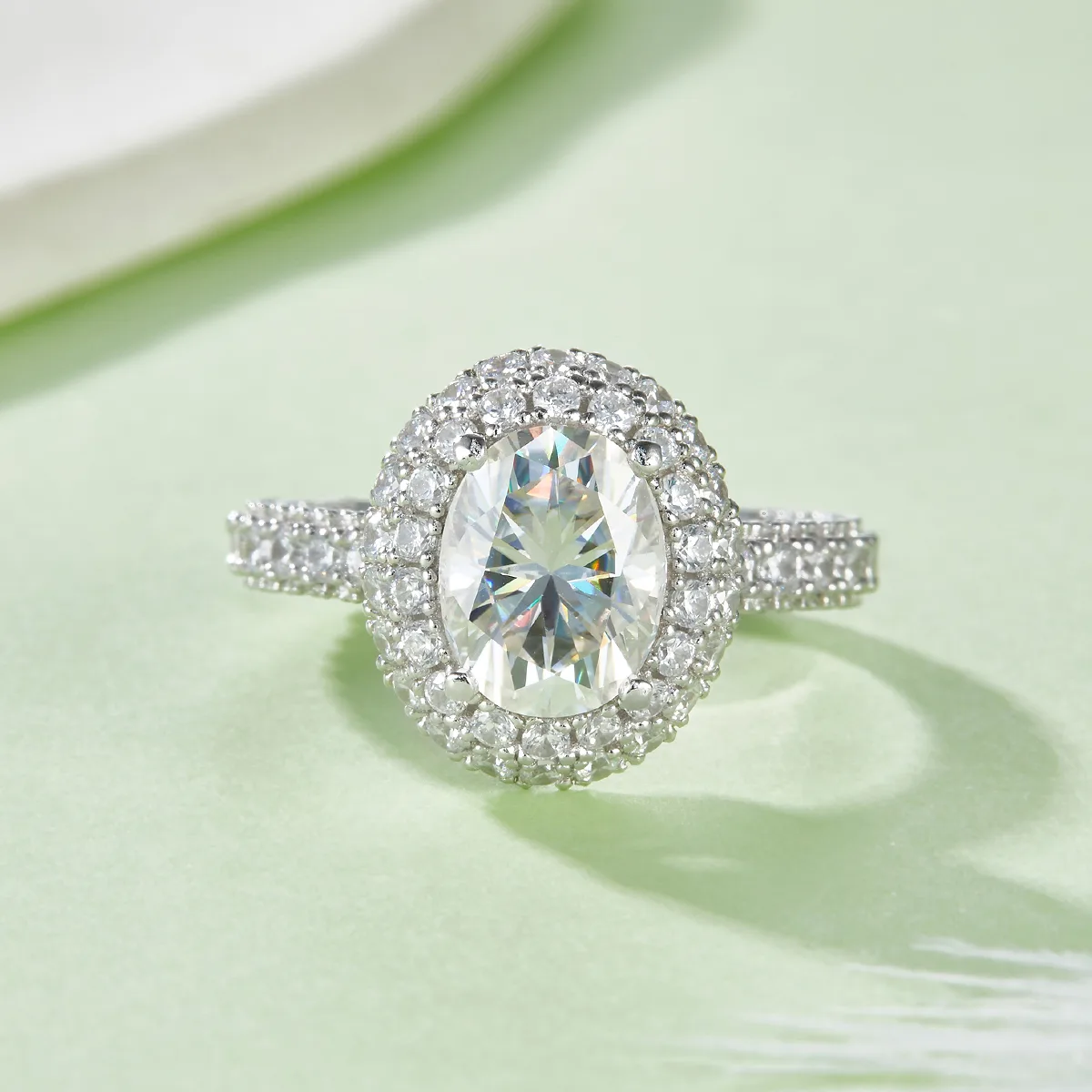 R240228005 S925 Silver 18K White Gold Oval Moissanite Engagement Ring Women