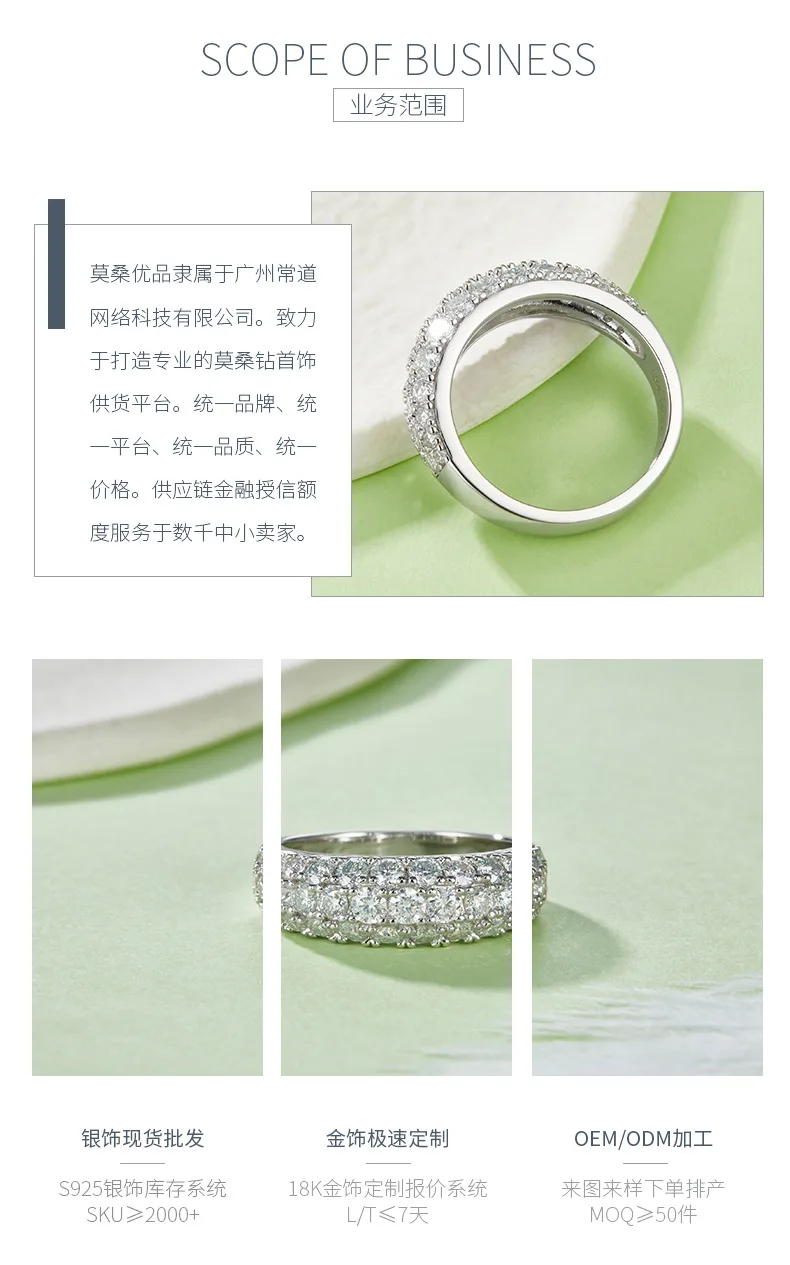 R240228002 S925 Silver 18K White Gold Moissanite Melee Confession Ring Women