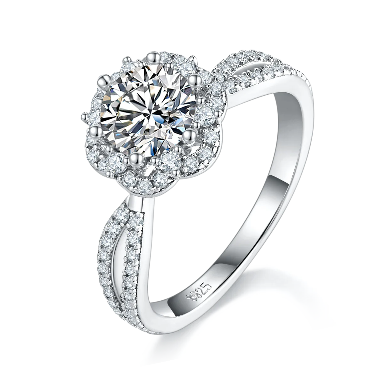 R230228014 S925 Silver 18K White Gold Round Moissanite Wedding Band Women's Ring 6.5mm/1.0CT