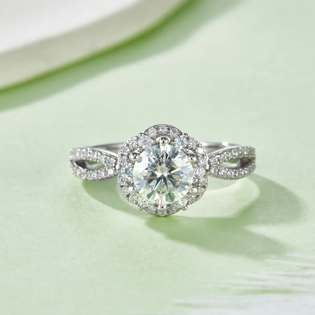 R230228014 S925 Silver 18K White Gold Round Moissanite Wedding Band Women's Ring 6.5mm/1.0CT
