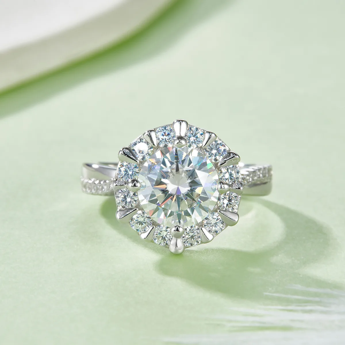 R230727018 S925 Silver 18K White Gold Round Moissanite Engagement Ring Women