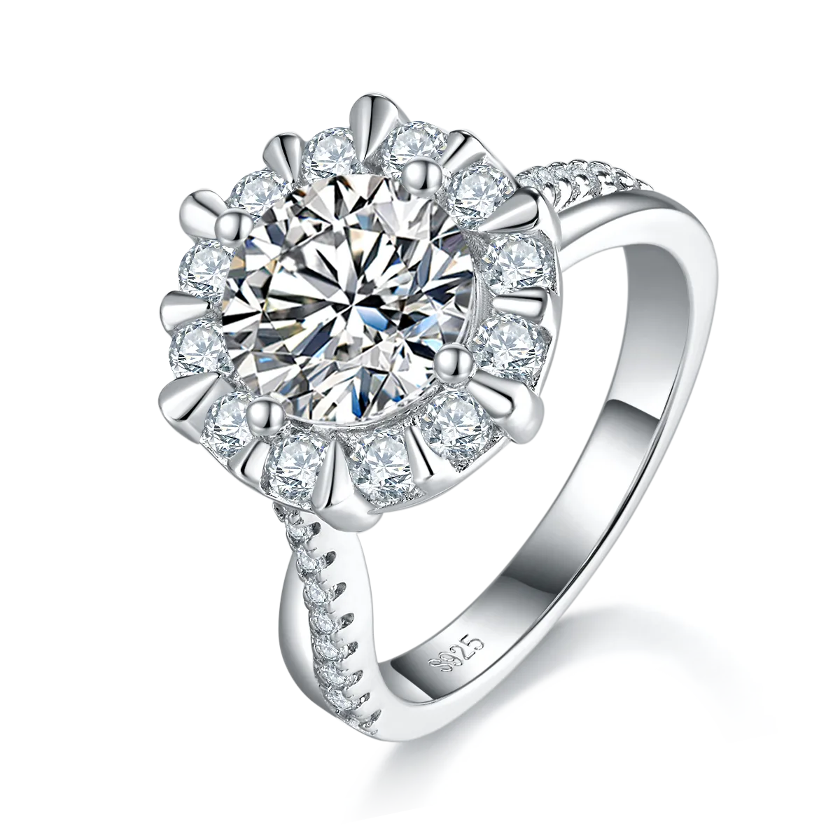 R230727018 S925 Silver 18K White Gold Round Moissanite Engagement Ring Women's Ring 8.0mm/2.0CT