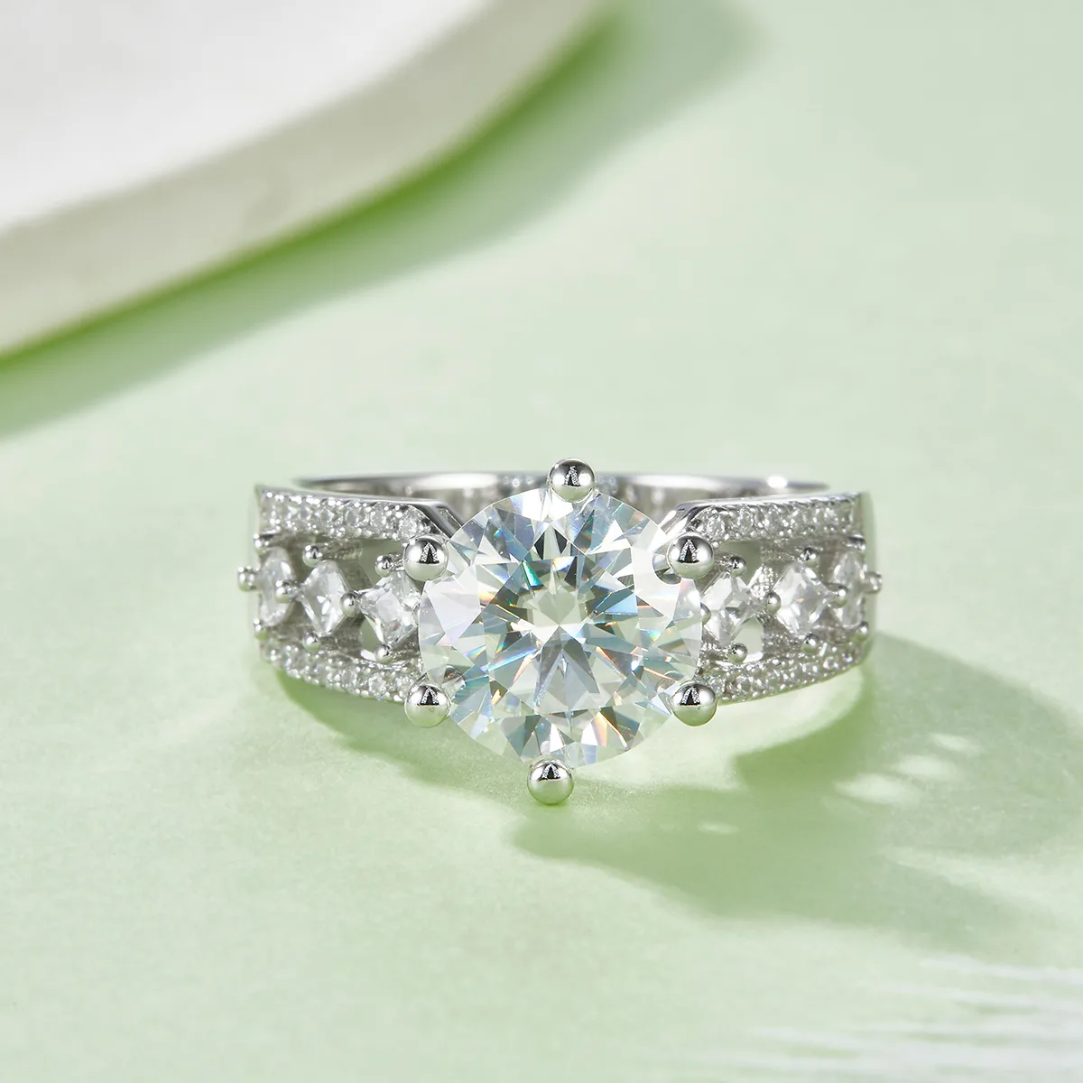 R230228008 S925 Silver 18K White Gold Round Moissanite Proposal Ring Women's Ring 9.0mm/3.0CT