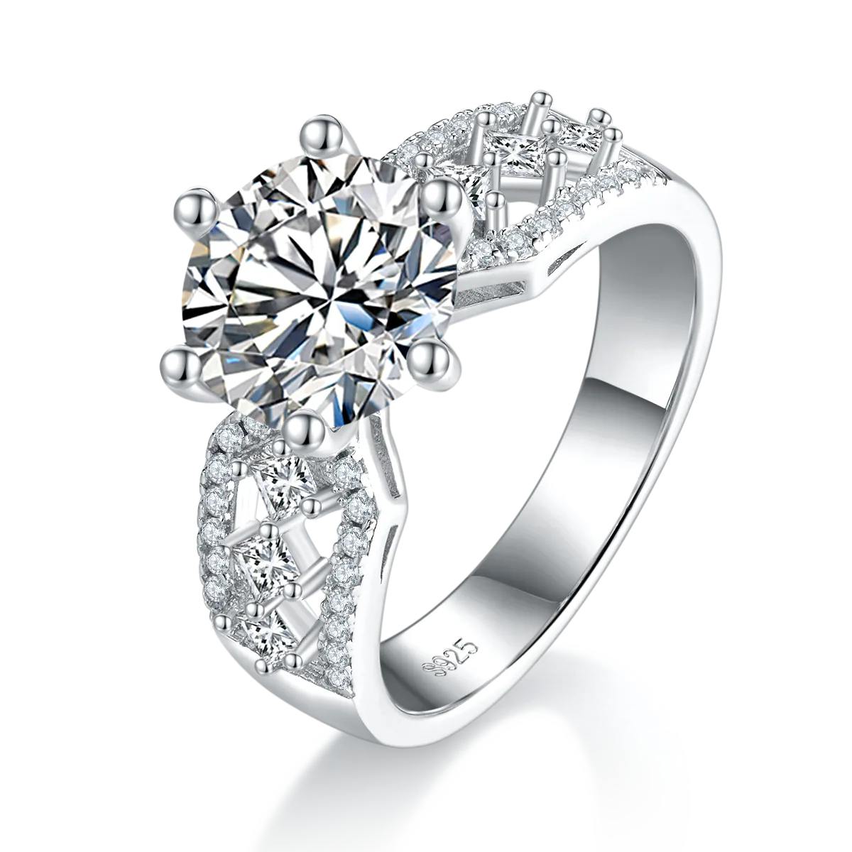 R230228008 S925 Silver 18K White Gold Round Moissanite Proposal Ring Women's Ring 9.0mm/3.0CT