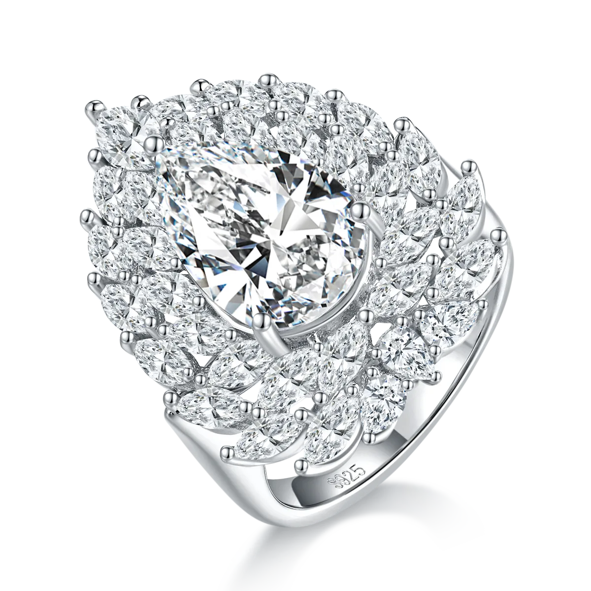 K230220026 S925 Silver 18K White Gold Pear Moissanite Women's Ring Proposal Ring 8*12mm/4.0CT
