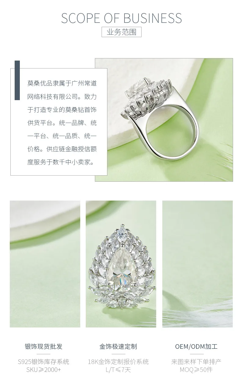 K230220026 S925 Silver 18K White Gold Pear Moissanite Women