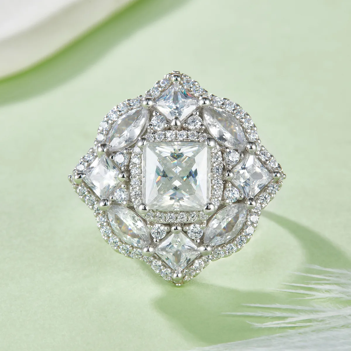 R230320044 S925 Silver 18K White Gold Princess Moissanite 2.0CT Proposal Ring Women's Ring/ Pendant