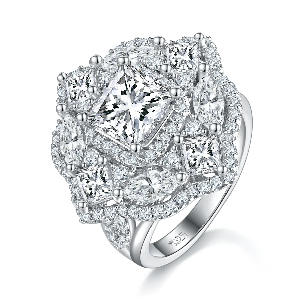R230320044 S925 Silver 18K White Gold Princess Moissanite 2.0CT Proposal Ring Women's Ring/ Pendant