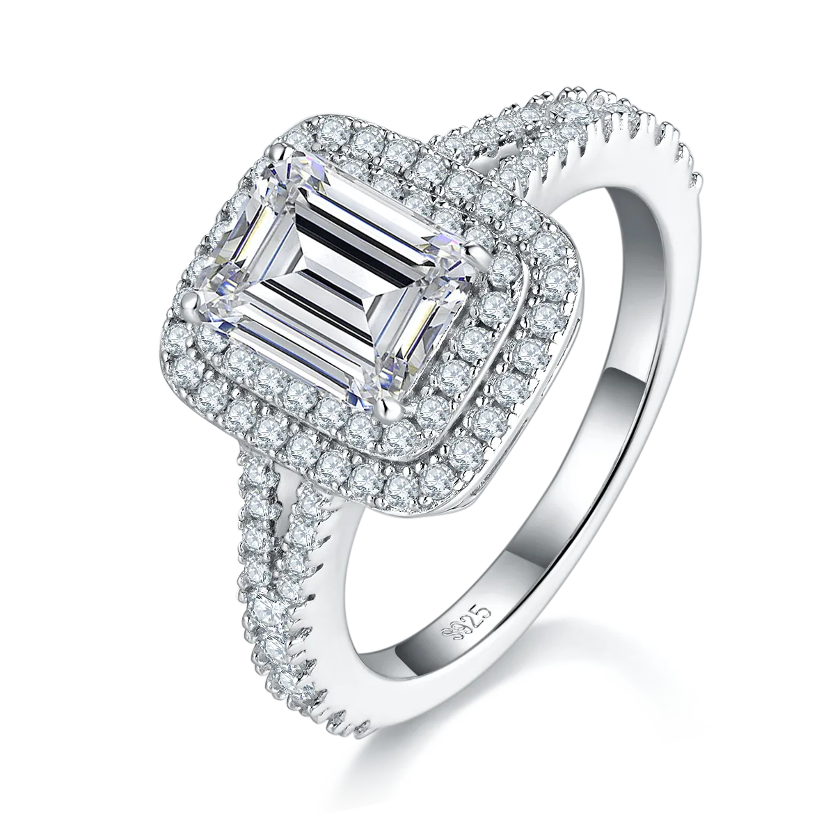 R240325004 S925 Silver 18K White Gold Emerald Moissanite Engagement Ring Women's Ring 9*7mm/3.0CT