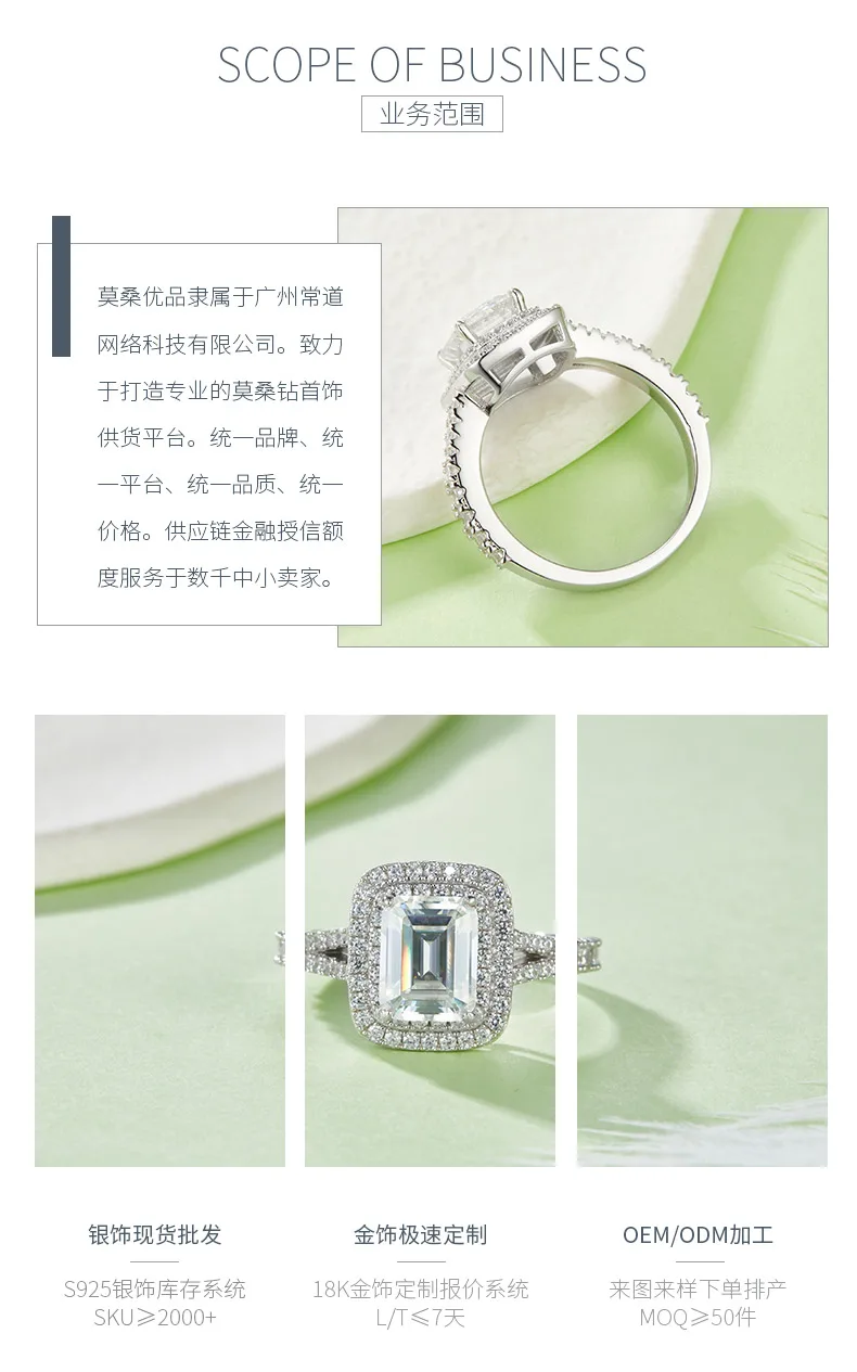 R240325004 S925 Silver 18K White Gold Emerald Moissanite Engagement Ring Women