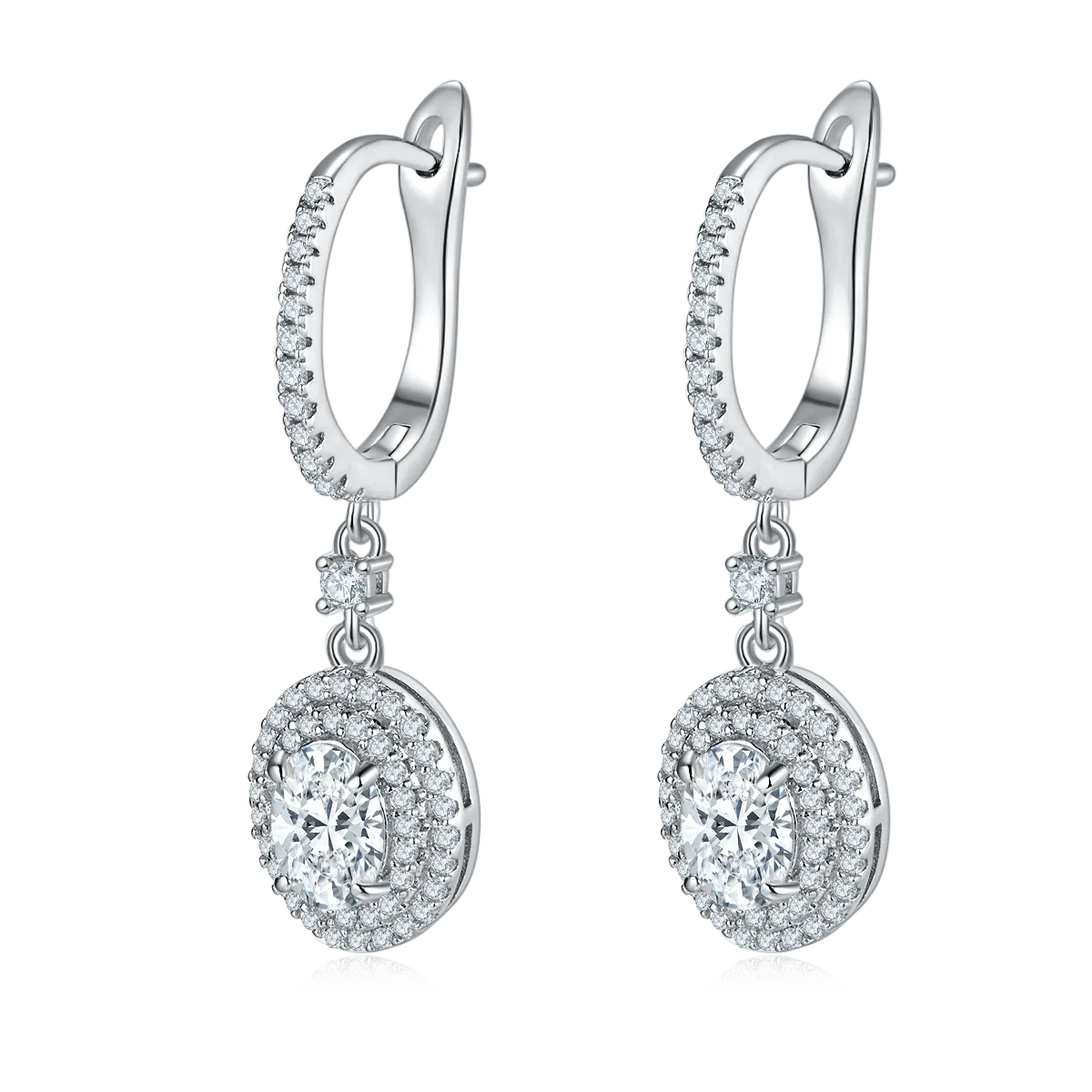 E230202015 S925 Silver 18K White Gold Earrings Oval Moissanite Center Stone 7*5mm/2.0CT