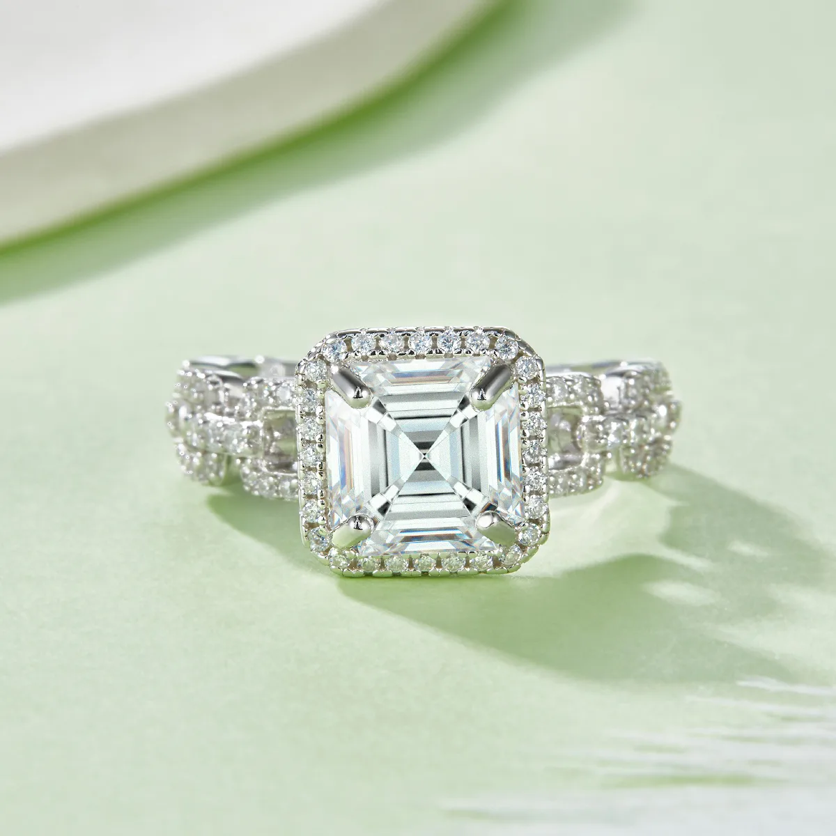 R221224014 S925 Silver 18K White Gold Asscher Moissanite Proposal Ring Women's Ring 8*8mm/2.5CT