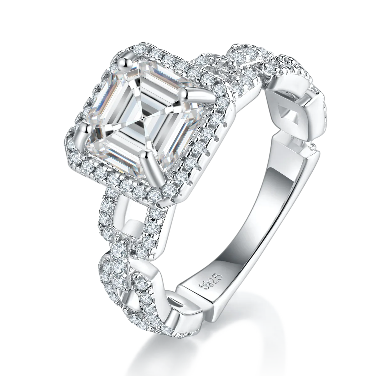 R221224014 S925 Silver 18K White Gold Asscher Moissanite Proposal Ring Women's Ring 8*8mm/2.5CT