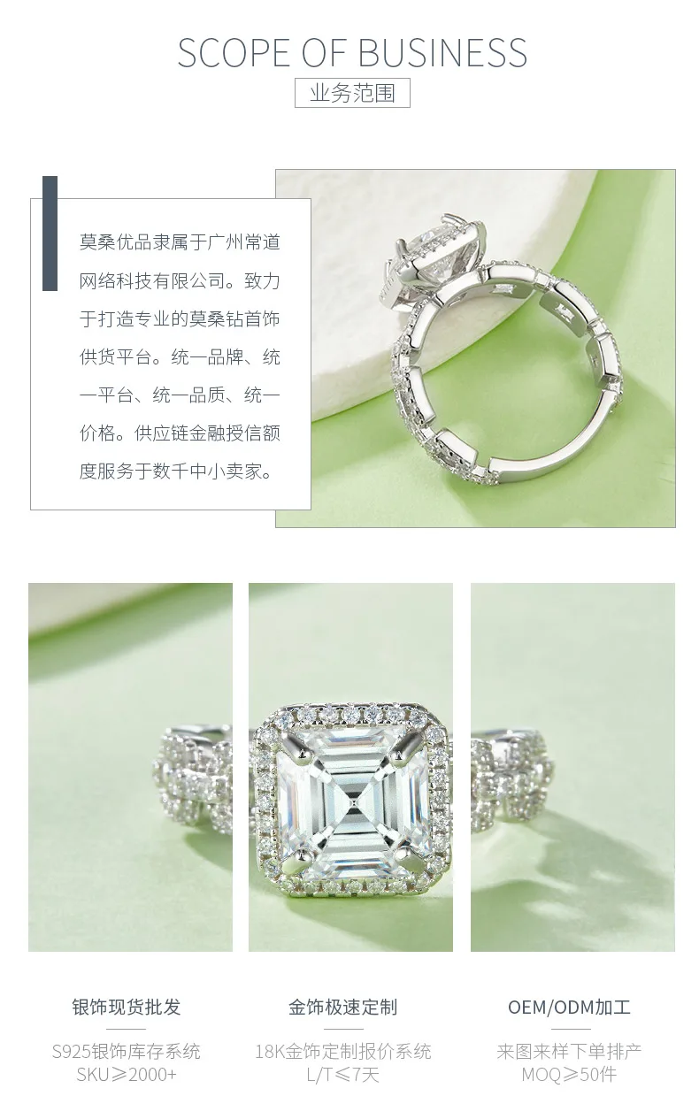 R221224014 S925 Silver 18K White Gold Asscher Moissanite Proposal Ring Women
