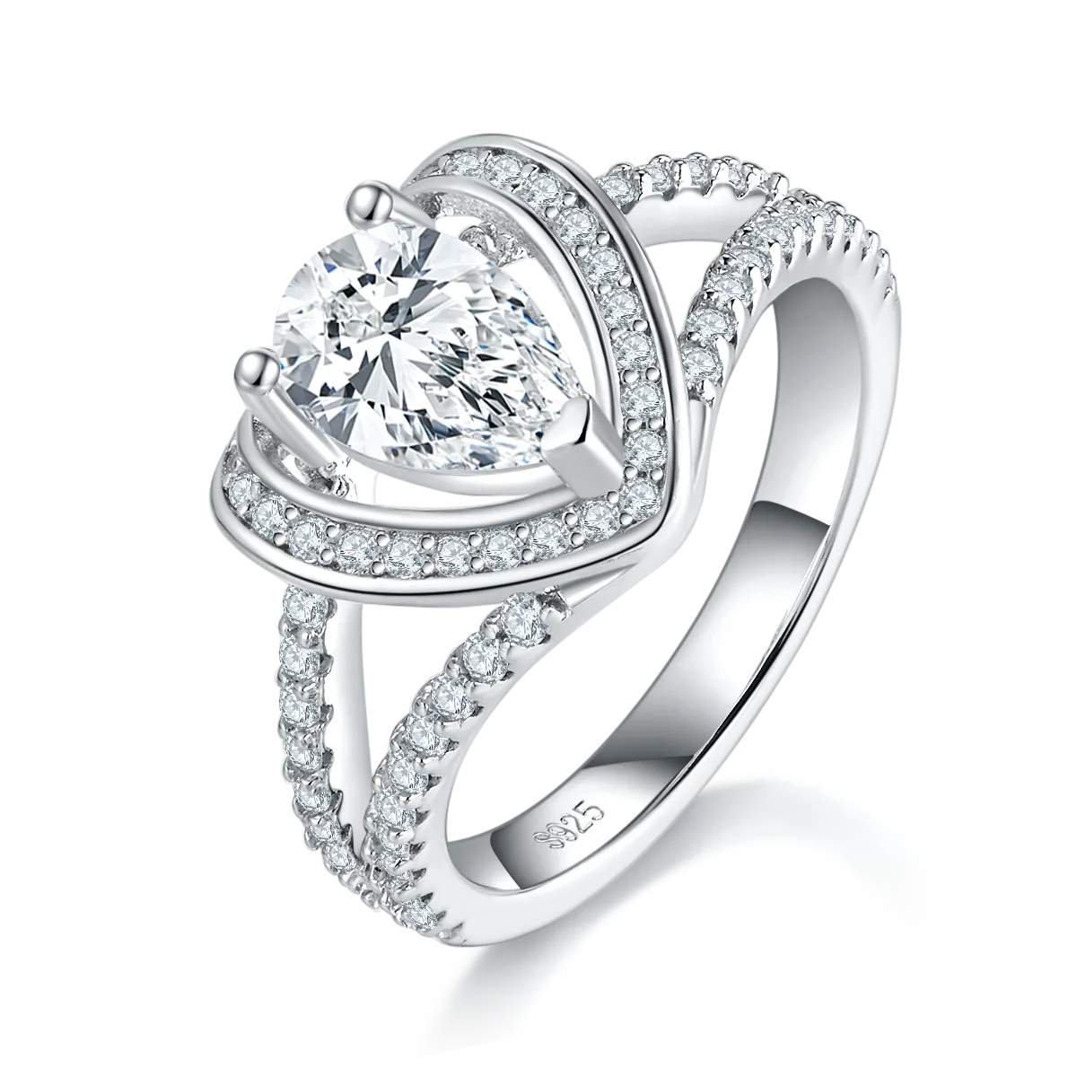 R230201018 S925 Silver 18K White Gold Pear Moissanite Confession Ring Women's Ring 5*8mm/1.0CT