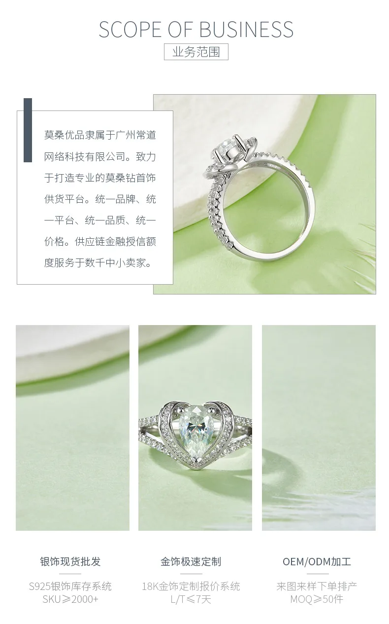 R230201018 S925 Silver 18K White Gold Pear Moissanite Confession Ring Women