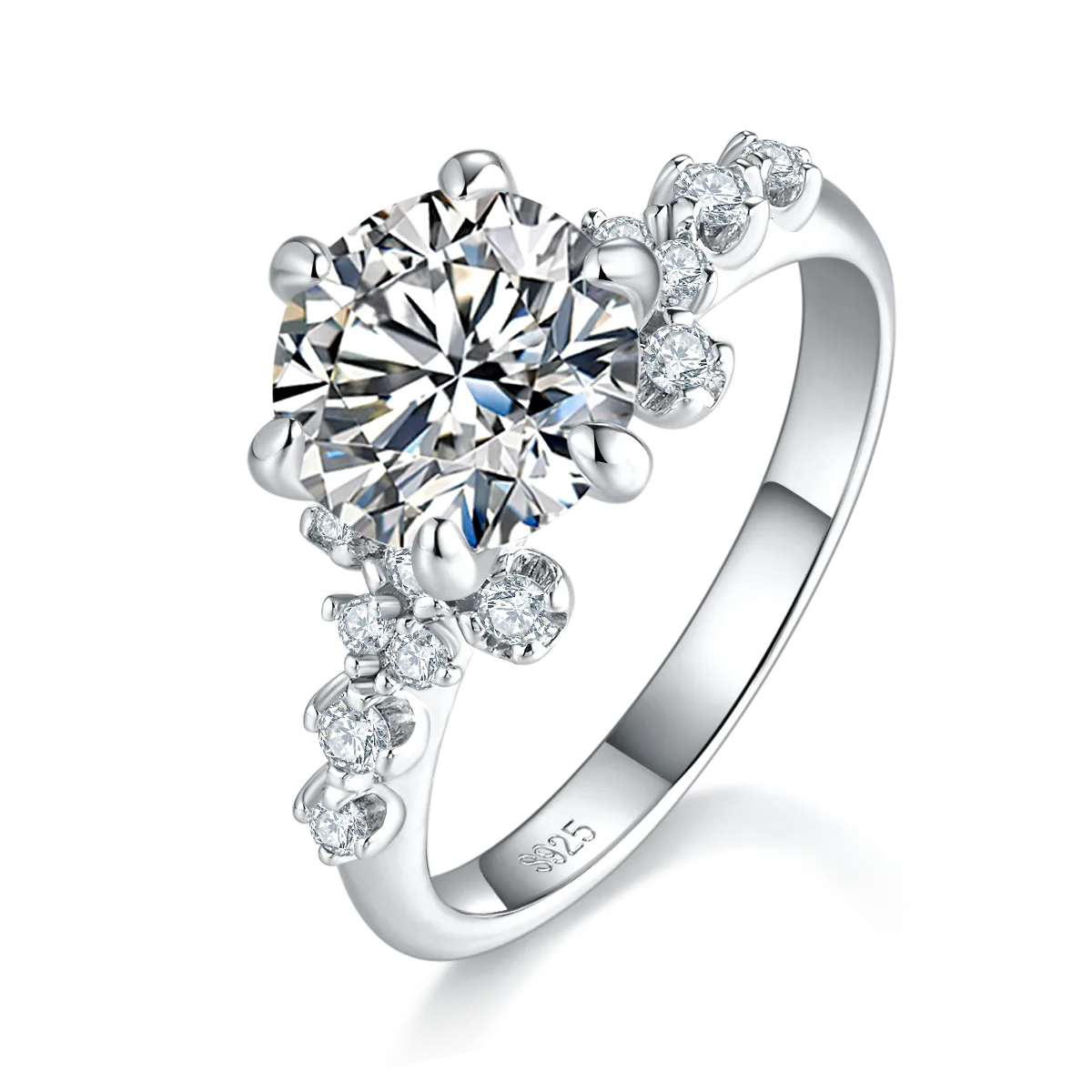 R221221023 S925 Silver 18K White Gold Round Moissanite Wedding Band Women's Ring 8.0mm/2.0CT