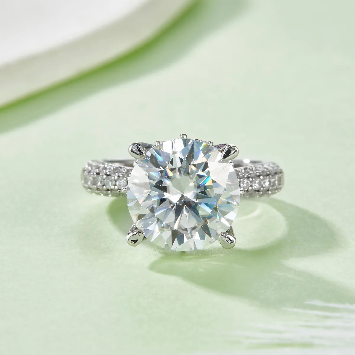 R221107012 S925 Silver 18K White Gold Round Moissanite Proposal Ring Women's Ring 11.0mm/5.0CT