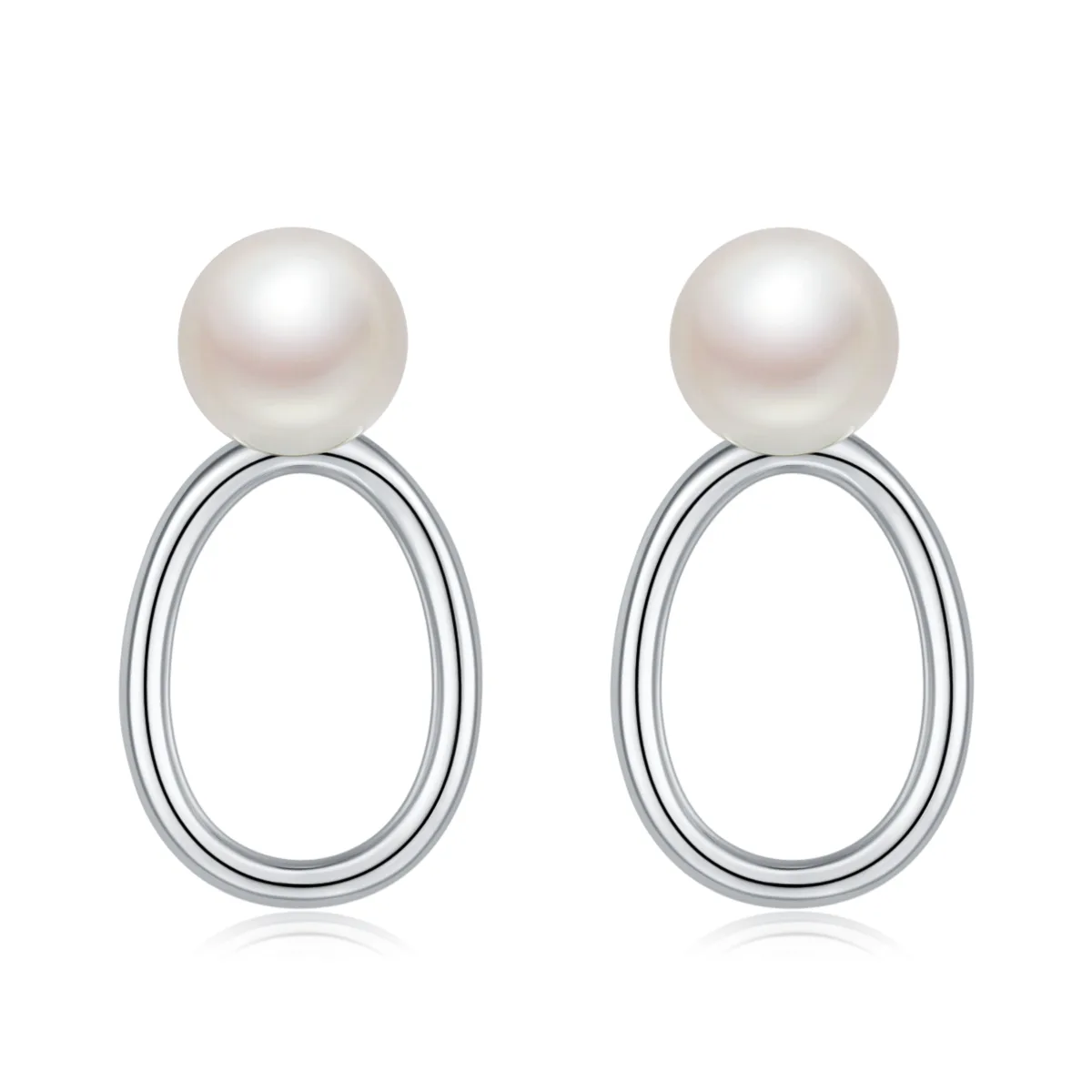 DSYE1 O Letter S925 White-Gold-Plated Silver Earrings Freshwater Pearl 7.0mm