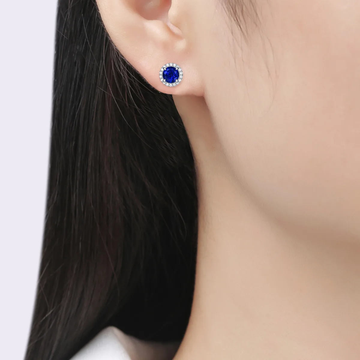 XSE0103 Lab-Grown Gemstone S925 White-Gold-Plated Silver Stud Earrings Round 1.0ct