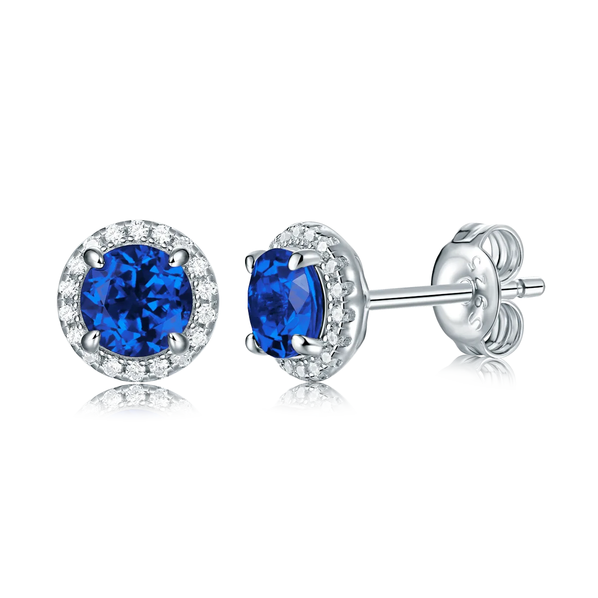 XSE0103 Lab-Grown Gemstone S925 White-Gold-Plated Silver Stud Earrings Round 1.0ct