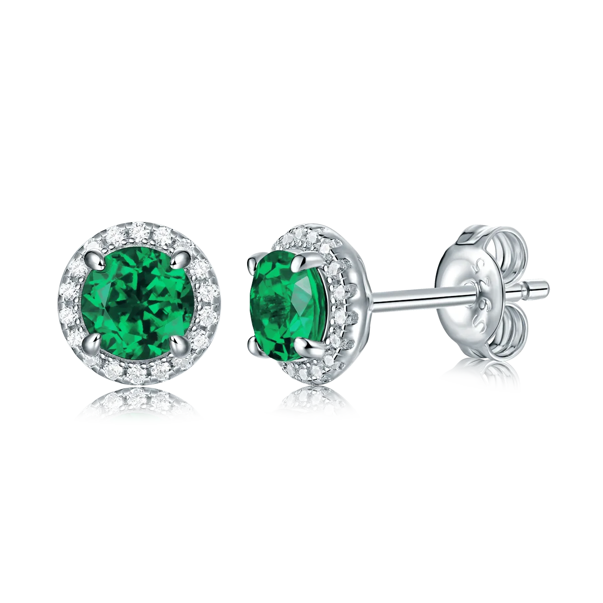 XSE0103 Lab-Grown Gemstone S925 White-Gold-Plated Silver Stud Earrings Round 1.0ct