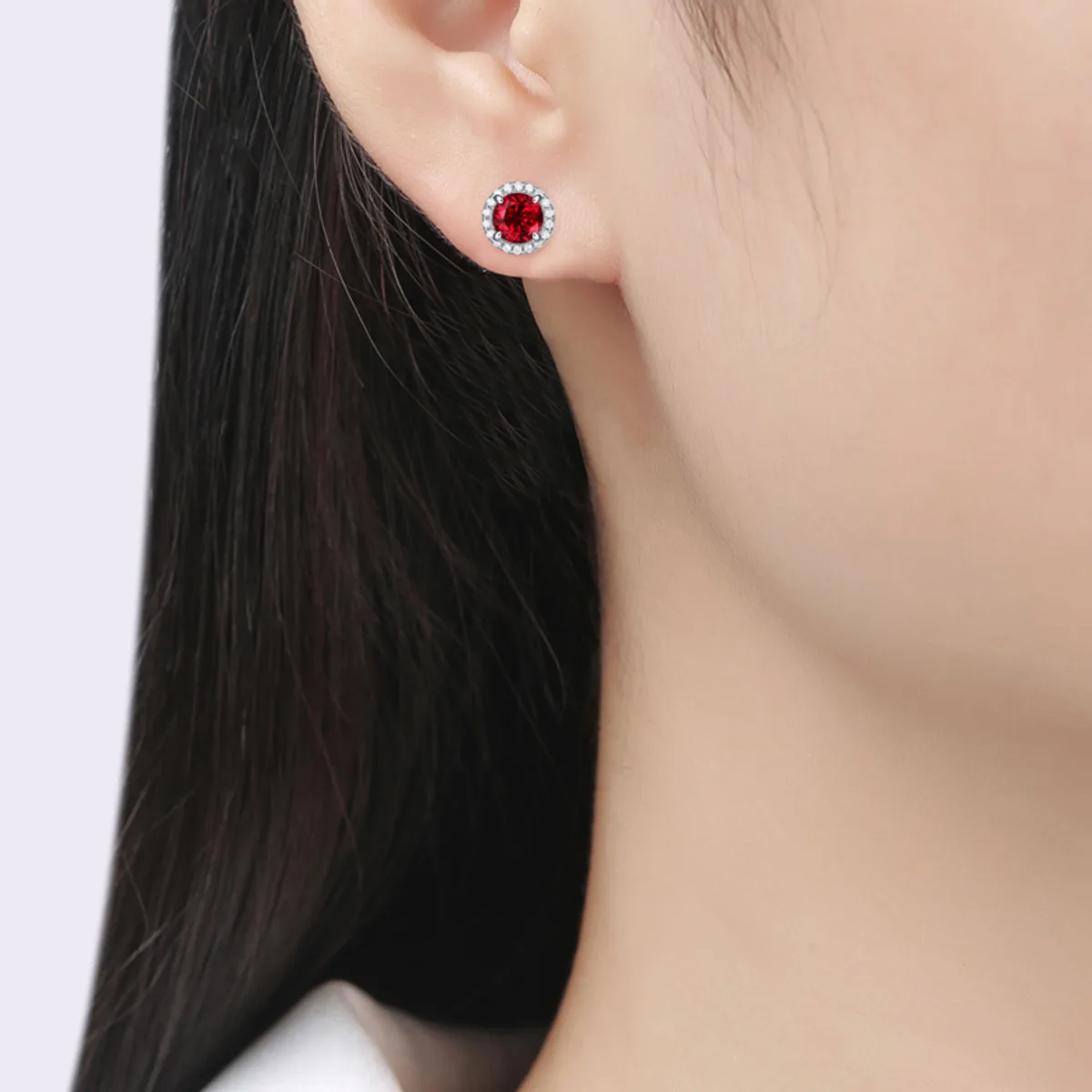 XSE0103 Lab-Grown Gemstone S925 White-Gold-Plated Silver Stud Earrings Round 1.0ct